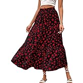 MSLG Women's Flowy Elastic High Waist Skirts Trendy Summer 2026 Boho Casual Beach Holiday Floral Print A Line Midi Skirt 802