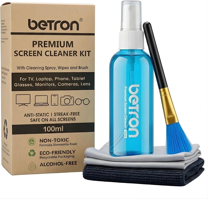 Betron Screen Cleaner Spray 100ml with Microfiber Cloth & Brush Kit