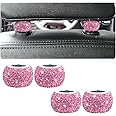 BELOMI 4 Pack Car Headrest Collars, Bling Car Head Rest Collars Rings Decor, Rhinestone Car Head Rest Collars, Diamond Interior Car Seat Accessory (Pink)