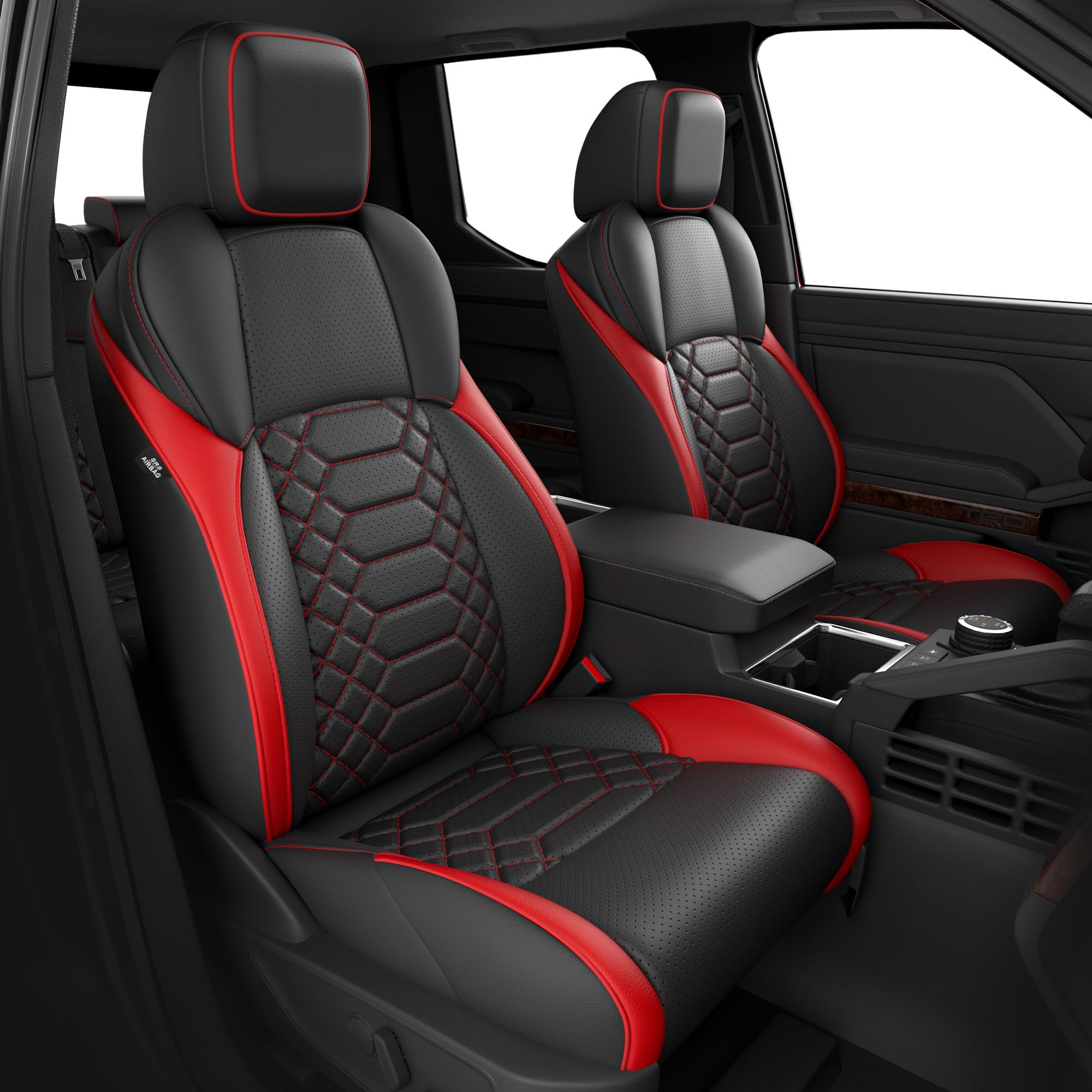 Photo 1 of FREESOO Tacoma Seat Covers for Toyota Tacoma 2024 2025 Double Cab, SR, SR5, TRD Sport, TRD Off-Road, Faux Leather Full Set Pickup Truck Seat Covers BlackRed