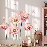 Giant Watercolor Flower Wall Stickers，Pastel Flowers Wall Decals，Vinyl Flower Wall Decals，Peel and Stick Colorful Flower Wall Decor，Bedroom Living Room Nursery、Sofa Background Wall Decoration.