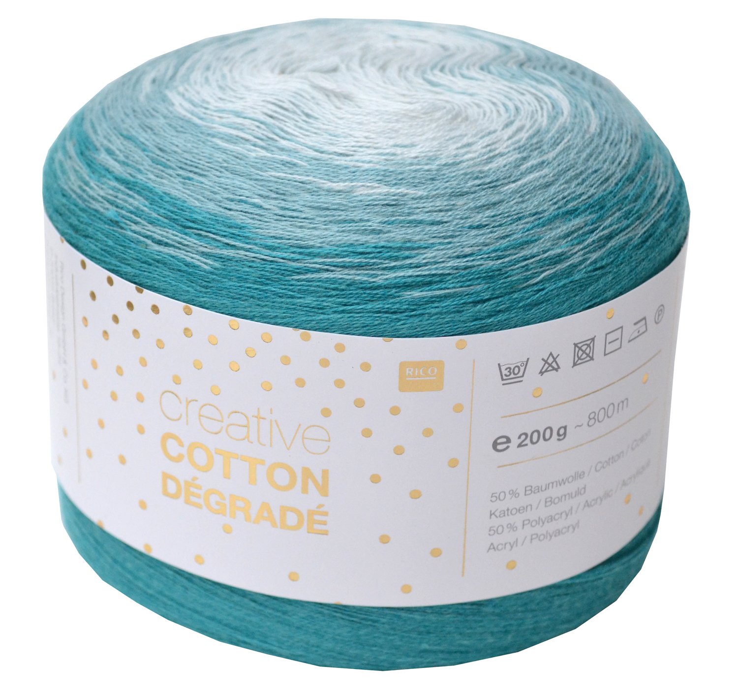 Rico creative Bobbel Cotton Degraded Colour 004, 200g Bobbel with subtle Colour gradient, approx. 800m Colour gradient yarn