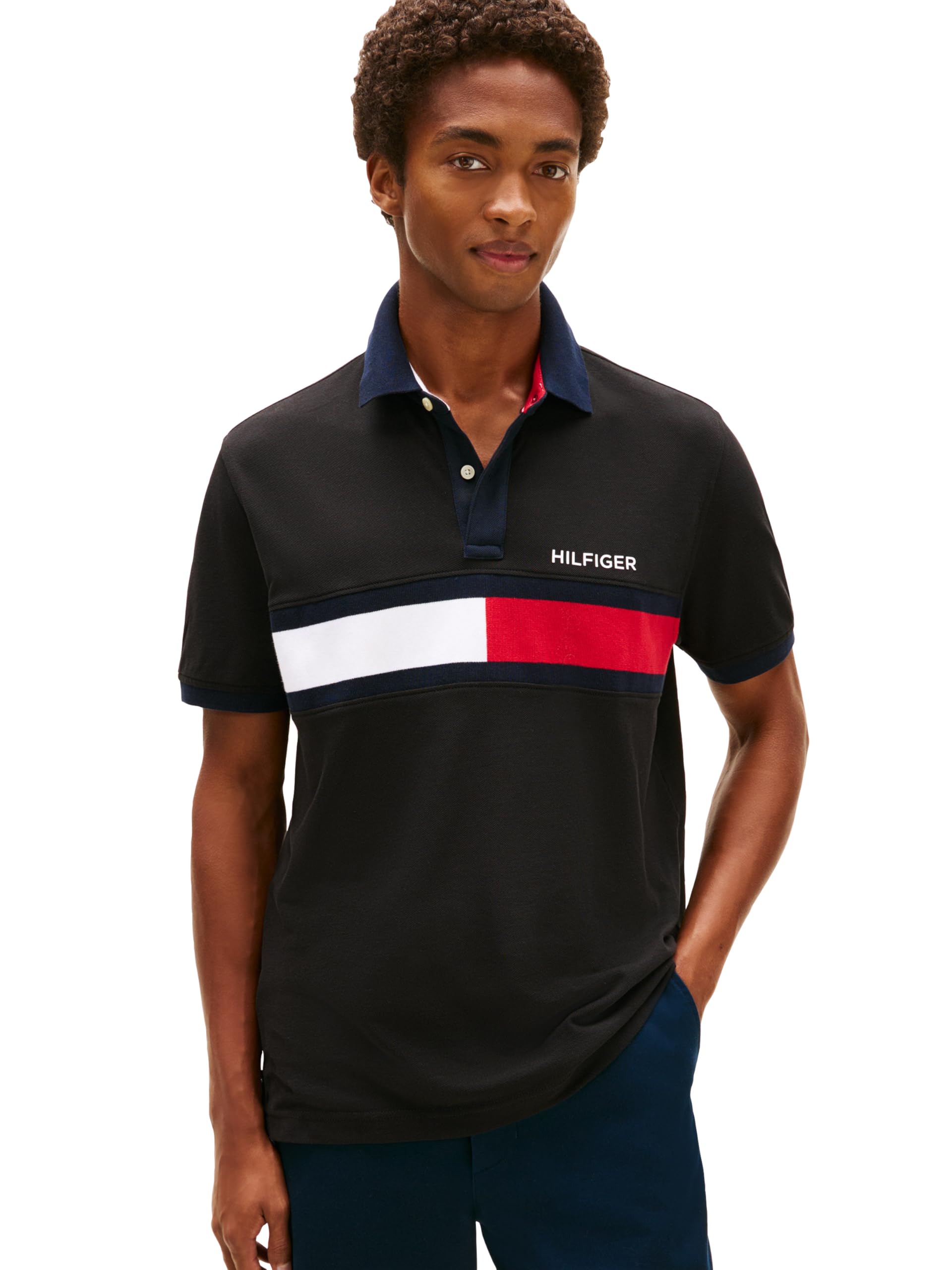 Tommy Hilfiger Men's Short Sleeve Cotton Pique Flag Polo in Regular Fit, Dark Sable, XX-Large Image