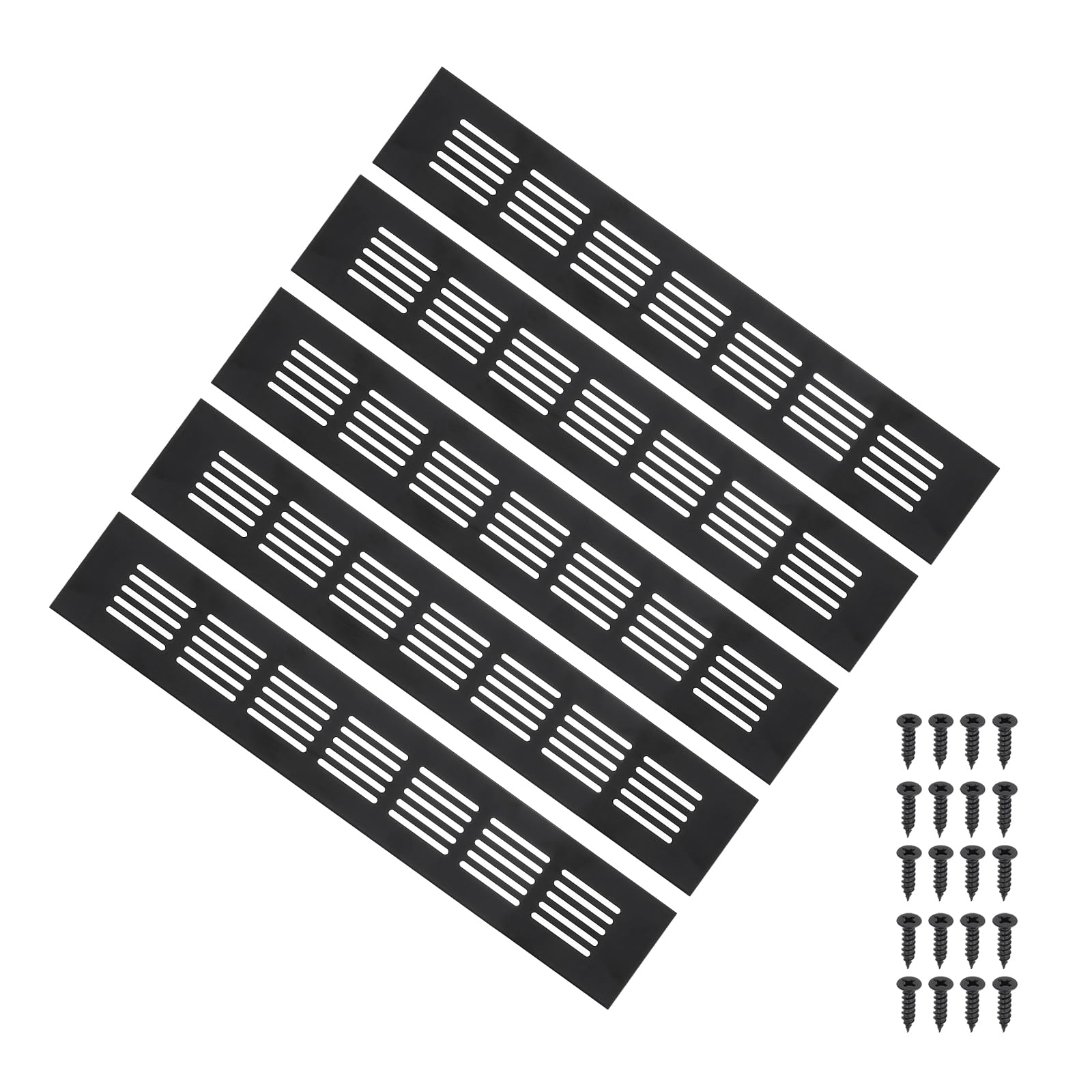 PATIKIL 12 x 2 Inch Door Air Vent Cover, 5pcs Aluminum Grille Ventilation Cover Louvered with Mounting Screws for Cabinet Wardrobe Door, Black