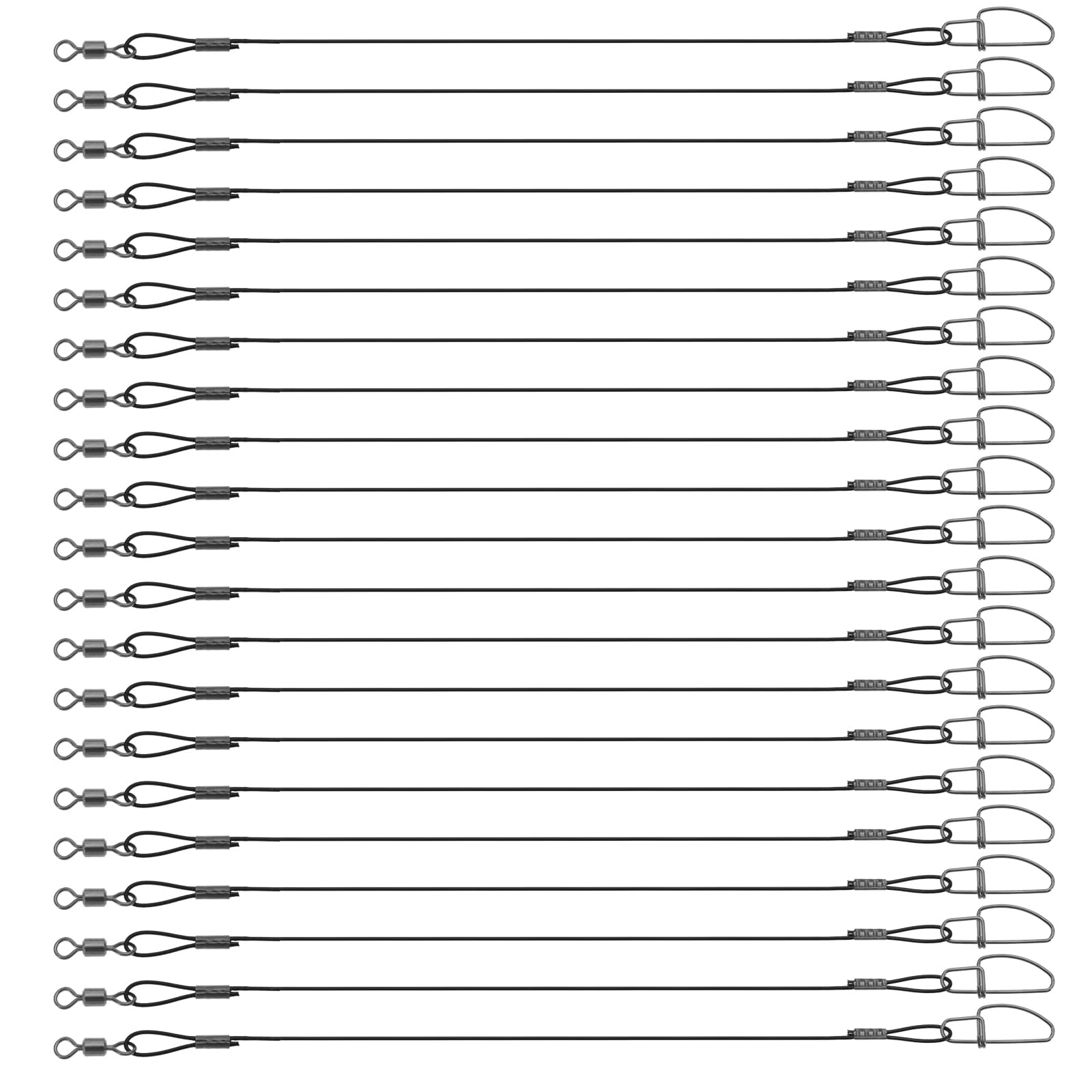 VGOL 30PCS Fishing Wire Leaders 45kg/100lb 50cm/19inch Stainless Steel Anti-Bite Fishing Lure Wire Leader Rigs with Swivels and Snaps for Outdoor Fishing