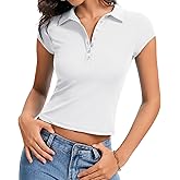 Eyanse Womens Collared Shirts Fitted Polo Shirt Short Sleeve V Neck Summer Tops