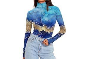 JXKIKOZE Women's Turtleneck Long Sleeve Shirts Spring Fashion Basic Layering Slim Underwear Tops Floral Print Graphic Tees