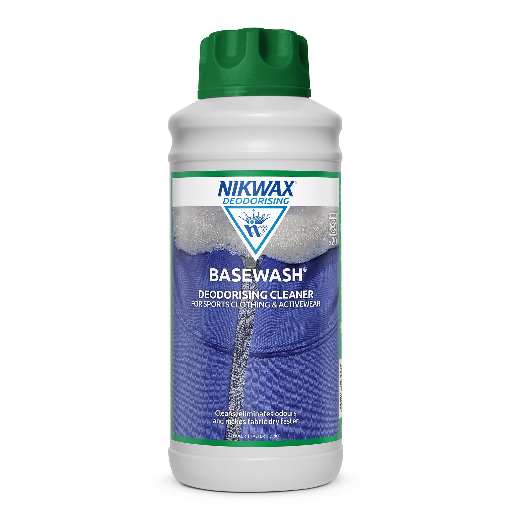 Nikwax BASE WASH 1 Litre, High Performance Deodorising Sports Fabric Cleaner & Conditioner, Cleans Away Odours, Makes Fabric Dry Faster, Enhance Cooling & Remove Sweat, Boosting Comfort & Performance