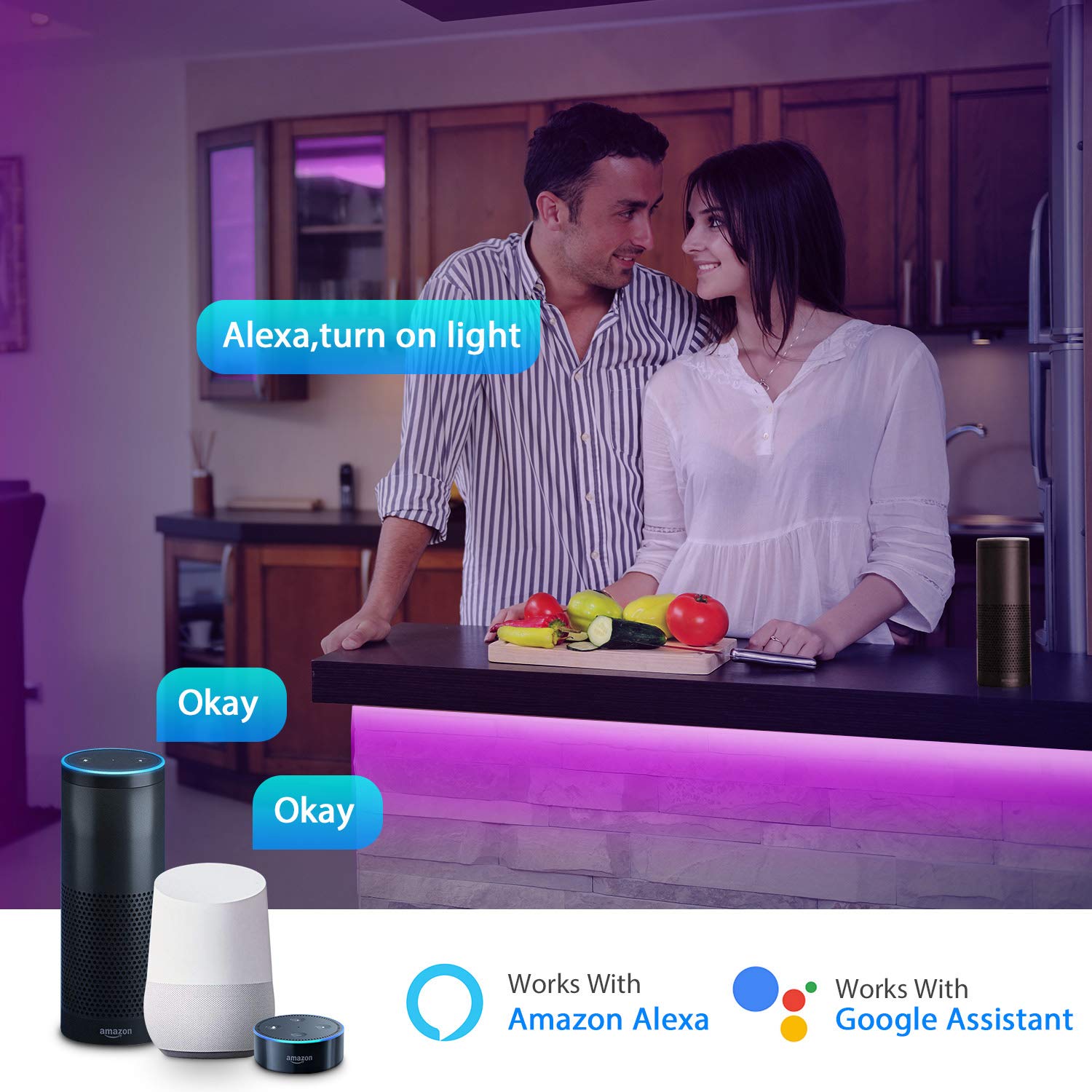 LED Strip Lights - Smart LED Lights 32.8ft WiFi Wireless Phone APP Control Waterproof RGB Color Changing LED Light Strip Sync with Music 5050 LED Lights Work with Alexa, Google Assistant for Home