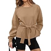 Zhiyouni Women's Long Sleeves Shirt Tops Casual 2026 Fall Fashion Crewneck Tie Knot Sweatshirt Pullover