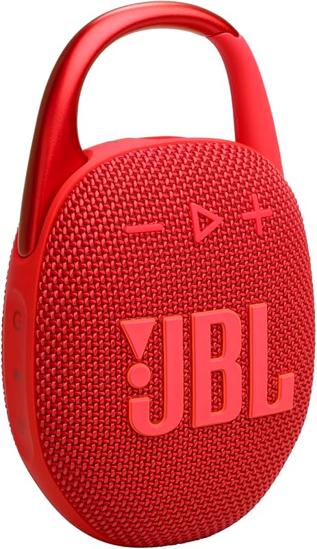 Clip 5, Enceinte Bluetooth ultra-portable, mousqueton intégré, son JBL Pro, basses percutantes, 12 heures d'autonomie, fonction Playtime Boost, résistante à l'eau et à la poussière IP67, en rouge
