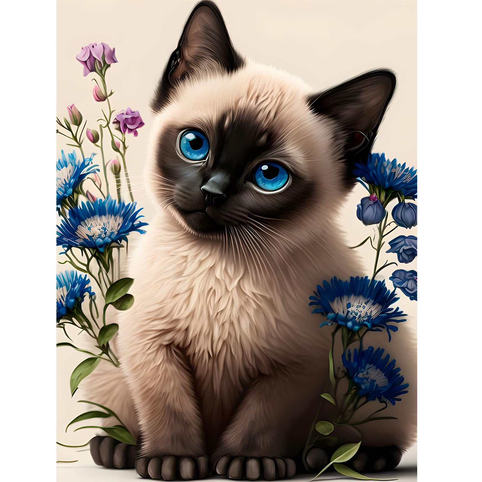 EOBROMD Siamese Cat 5D Diamond Painting Kit for Adults - Full Round Drill Crystal Rhinestone Art Craft for Home Decor Gifts 30x40cm