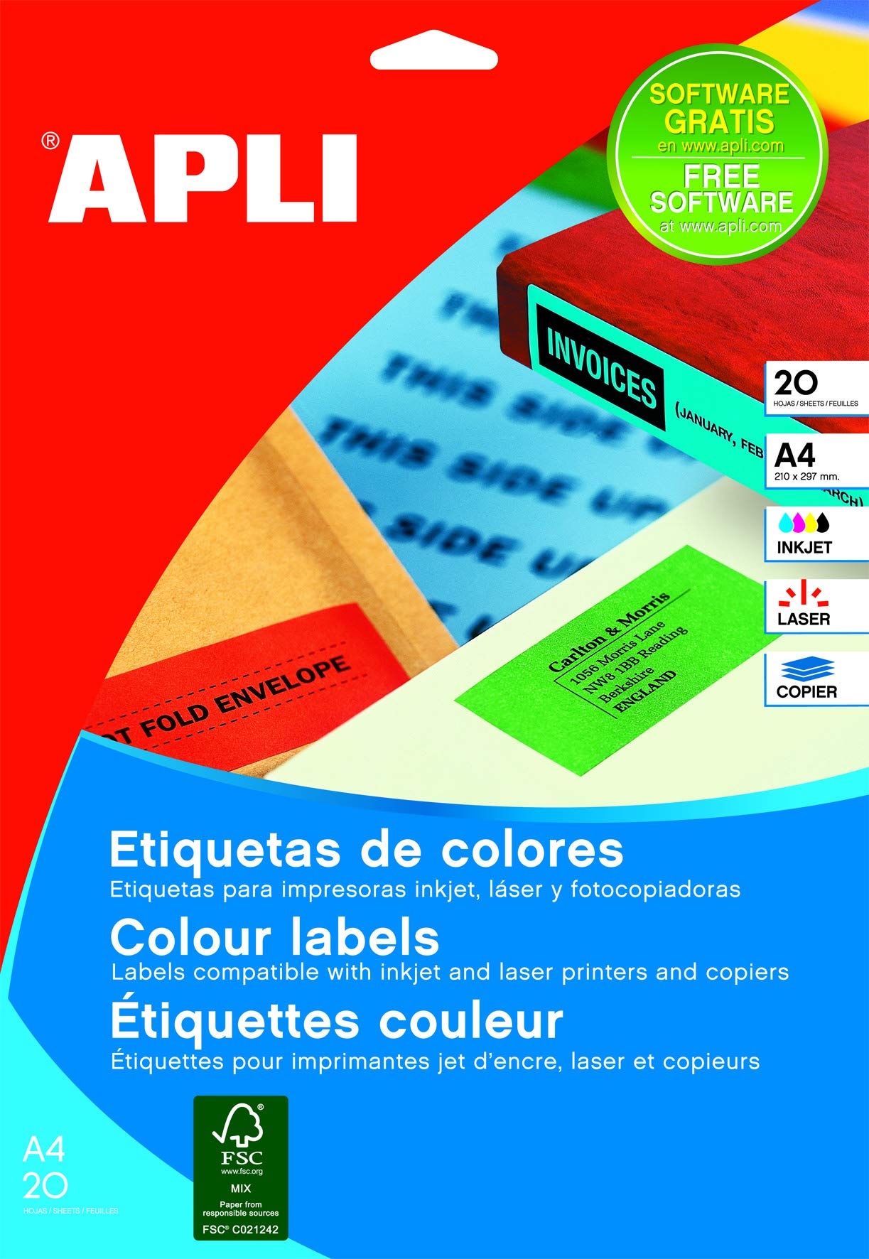 APLI 014600 Pack of 280 Labels 99.1 x 38.1 MM Permanent Colour Yellow