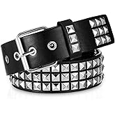 Gjinxi Rock Rivet Belts Goth Belt with Pyramid Studs Punk Studded Belt Black Studded Belts Metal Punk Grommet Threads Waistband with Bright Metal Pyramid for Women Men