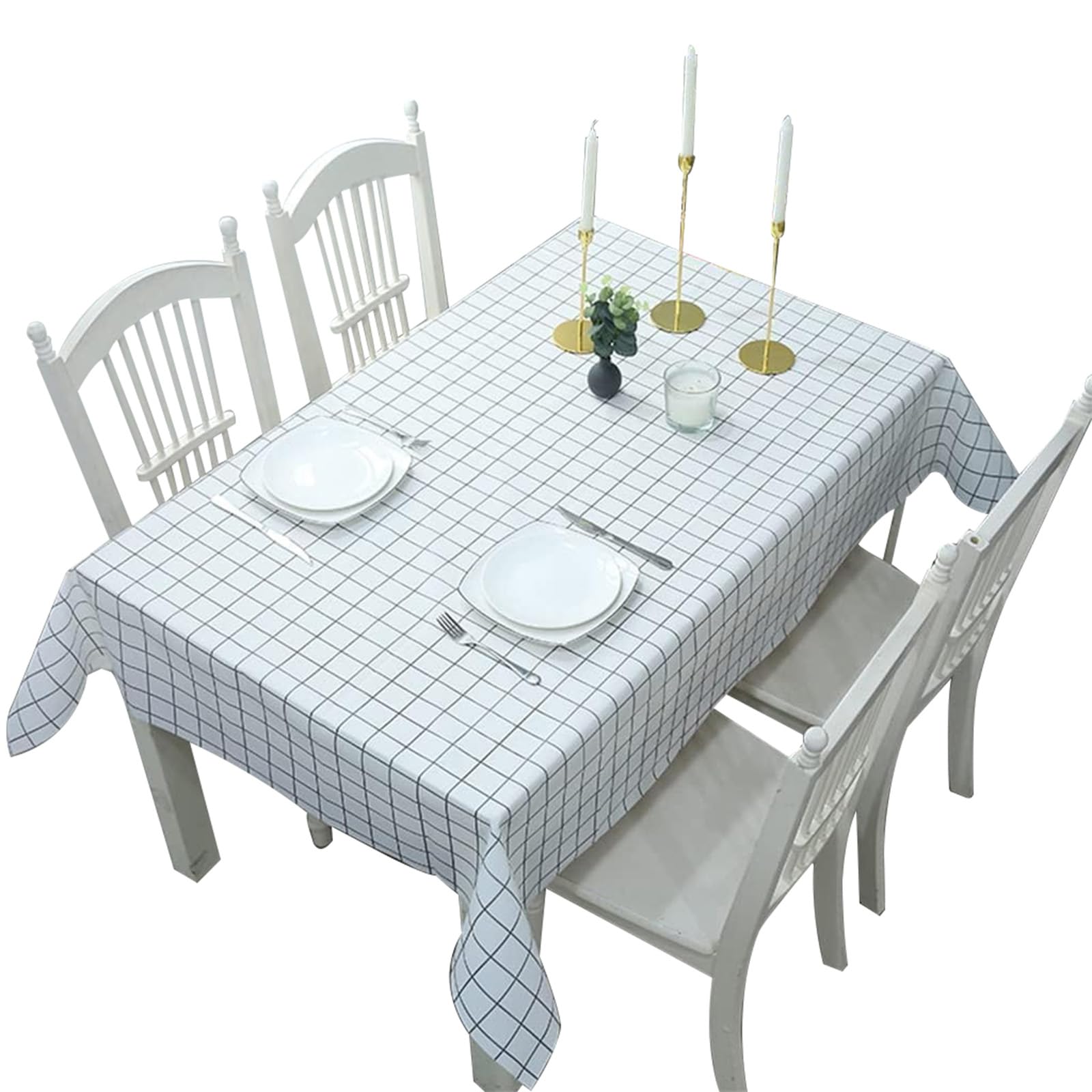 ZSYIULIA 2pcs 137 * 180cm White Checkered PVC Table Cloth Wipeable Tablecloths Rectangular,Plaid Tablecloth Plastic Clean Tablecloth Waterproof, Oil-proof Table Cover for Birthdays Weddings Christmas