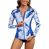 LURANEE Women's Zip Up Rash Guards for Women Long Sleeve Swimsuit UV Sun Protection Swim Shirts