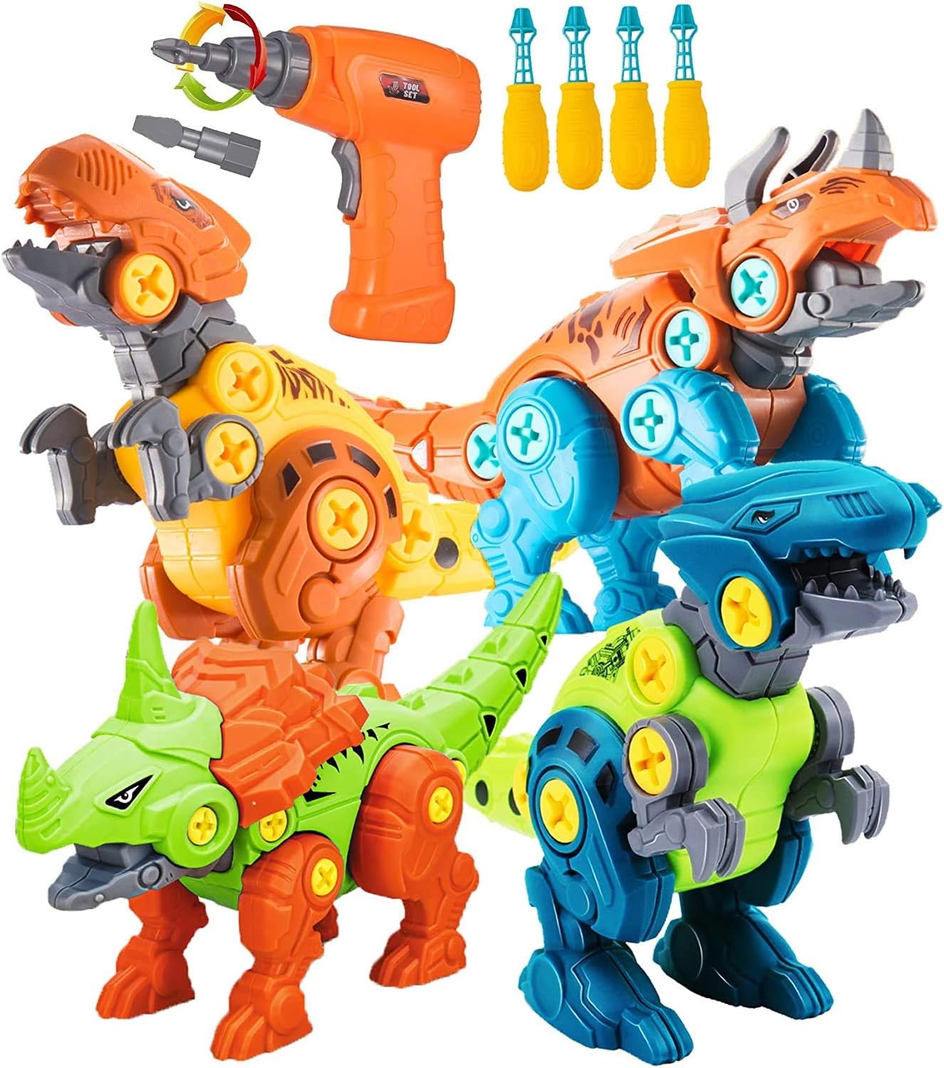 STAY GENT Take Apart Dinosaur Toys for Kids with Electric Drill 4 Packs DIY Dinosaur Educational STEM Building Toy