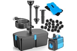 FEOXSHAL Pond Filters for Outdoor Ponds, 820 GPH Pond Filter with Fountain Pump Kits, 60W Pond Pump and Filter Kit for Koi Pond Clean, Garden Fountains, Waterfall