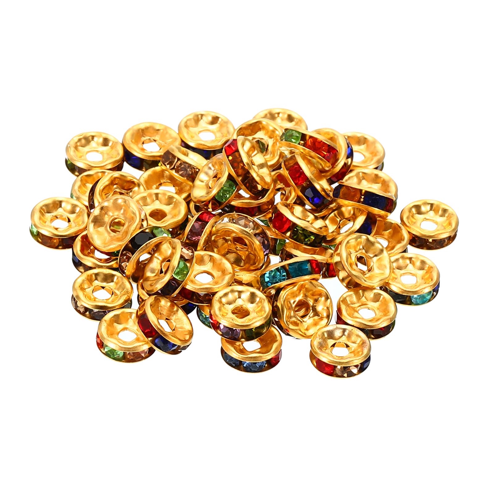 PATIKIL 8mm Spacer Beads, 100pcs Bead Spacers Rondelle Spacer Beads Rhinestone Charm Small Round Bulk Glass Beads Crystal for Making Bracelets Necklaces DIY, Gold Colorful