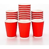 Restaurantware-12 Ounce Disposable Coffee Cups, 25 Ripple Wall Hot Cups For Coffee - Lids Sold Separately, Rolled Rim, Red Paper Insulated Coffee Cups, For Hot Coffee, Tea, And More