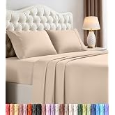 King Sheets Set, 4 Pieces 16" Deep Pocket Hotel Luxury Bed Sheets, Beige | Extra Soft Bedsheet Set, Comfy &amp; Breathable Cooling Sheets, Wrinkle &amp; Fade Resistant, Fitted Sheet, Flat Sheet, 2 Pillowcases