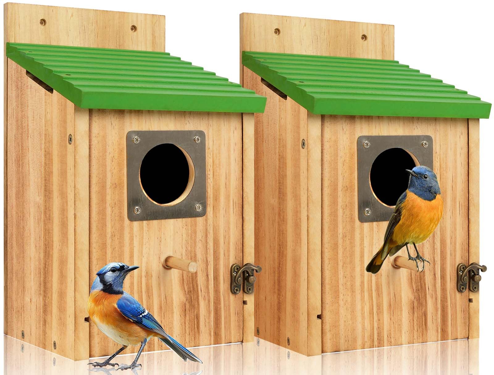 Photo 1 of 2 Pack Bird Houses for Outside - Cedar Bluebird Houses with Metal Predator Guard, Birdhouse for Wren Bluebirds Finches Swallows, Carbonized Wooden