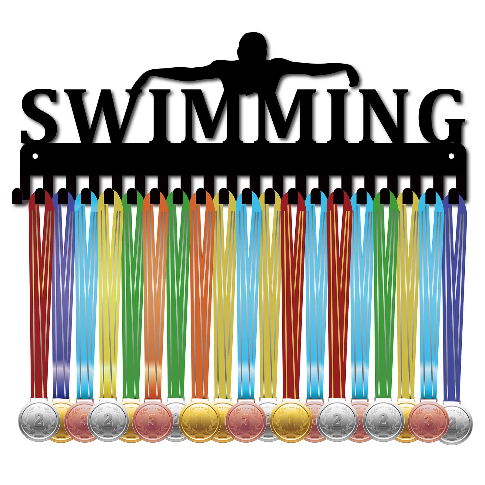 CREATCABIN Swimming Medal Holder Swimmer Medals Hanger Athlete Awards Display Stand Wall Rack Mount Decor Stainless Steel Metal Hanging for Sport Home Badge Medalist Gymnastics Over 60 Medals, Black