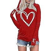 BOMYTAO Valentine's Hoodie for Women Love Heart Graphic Print Buffalo Plaid Long Sleeve T-Shirt Valentine Holiday Pullover
