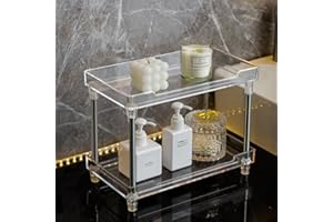 KSDSOAM 2 Tiers Bathroom Countertop Organizer, Cosmetics Skincare Organizer Holder for Perfume, Bathroom Organizers and Storage for Dresser Vanity Tray Sink (Clear)