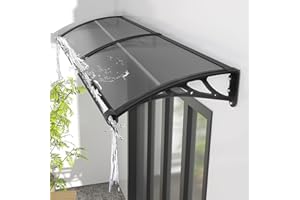 KUZRZNH Awning for Door Entrance 60x60cm/24x24in Window Canopy Exterior with Plastic Steel Bracket UV Rain&Snow Protection, Durable Polycarbonate Canopy for Entrance,Balcony Grey