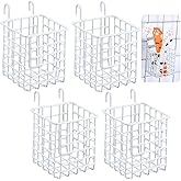 Teenyyou 4 White Gridwall Baskets Small Square Gridwall Bins with Hooks for Bathroom Kitchen Hanging Wire Baskets for Home Shower Vanity Wall Accessories