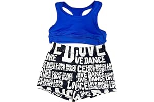 TAIKMD Girl's Kids 2-Piece Gymnastics Dance Outfit Athletic Active Set Racer Crop Top with Sport Shorts Swimsuit Clothes