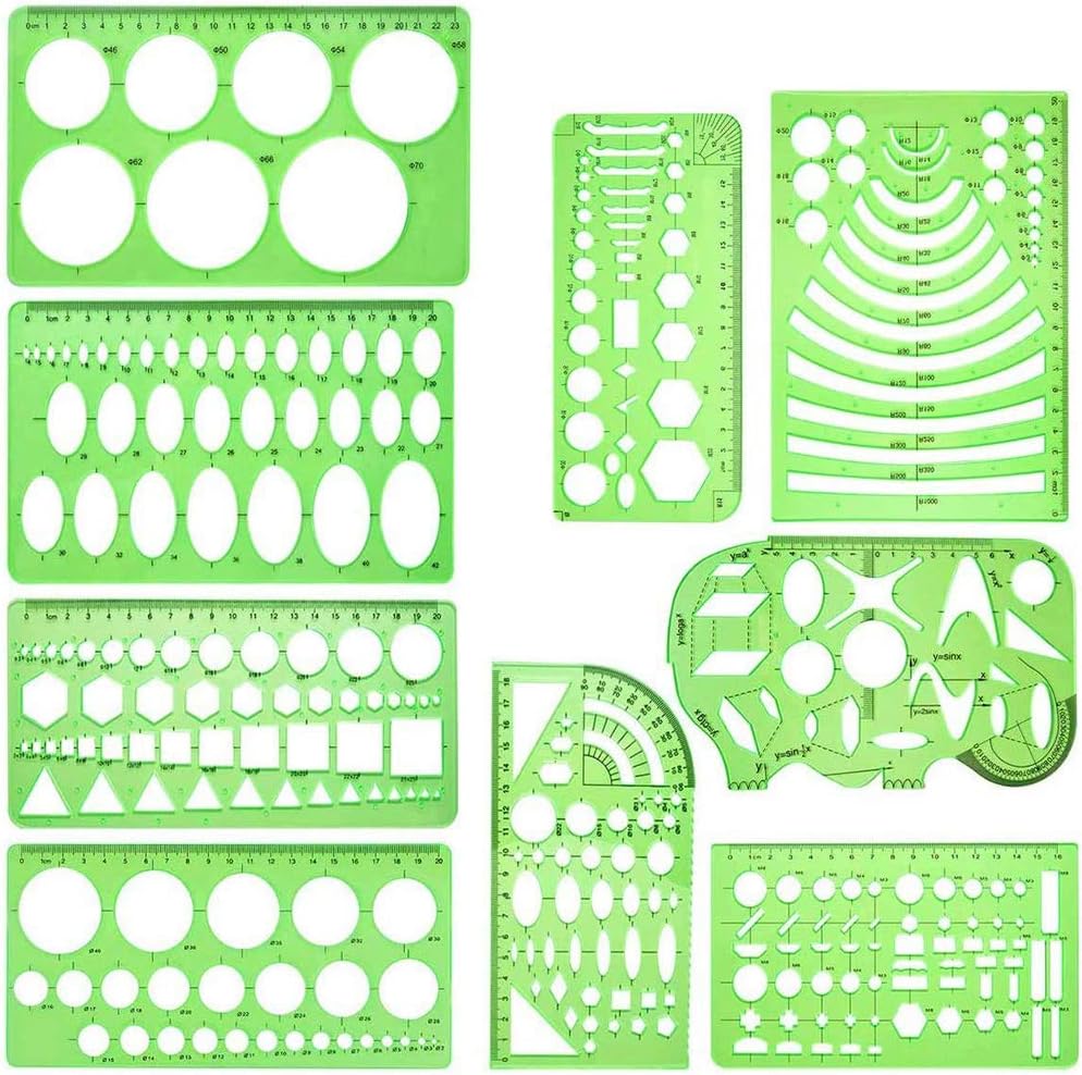 9 PCS Drawing Templates Plastic Rulers Multi-Function Measuring Rulers with French Curve Ruler,Geometric Drawings Templates Rulers Tool Set for Studying Designing and Building