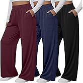 Neer 3 Pack Women's Plus Size Pants Wide Leg Yoga Pants Casual Baggy Sweatpants Drawstring Loose Workout Joggers