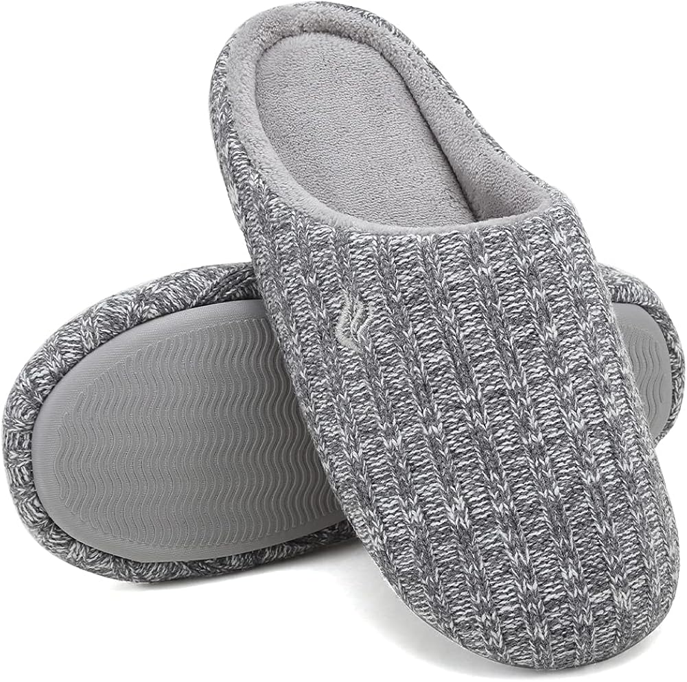 CIOR Men's Memory Foam Slippers Comfort Knitted Cotton-Blend Closed Toe Non-Slip House Shoes Indoor & Outdoor