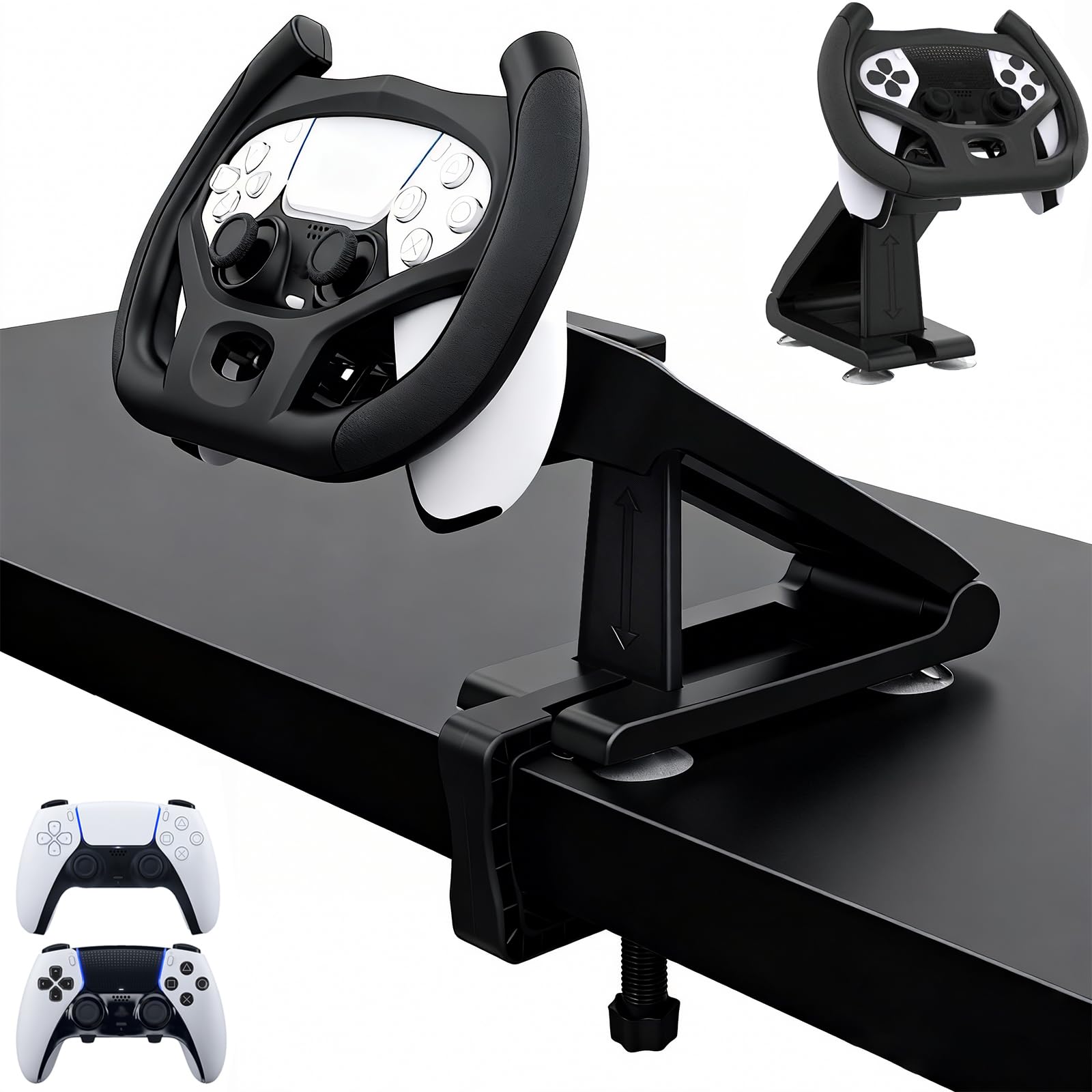 PS5 Gaming Racing Wheel for PS5/PS5 Edge Controllers, Meagadream Steering Wheel Stand with 4 Table Suction Cup & Upgraded Bolt Base for PlayStation 5 Dualsense|Edge Controller Accessories