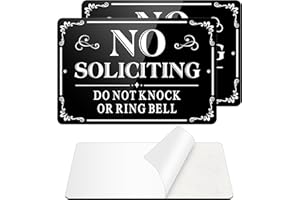 MONGFUN No Soliciting Sign for Front Door, (2 Pack) Self-adhesive No Soliciting Sign for House, 9 x 6 inches Aluminum Metal Signs for Yard (Black/White, Large (9 x 6 inches))
