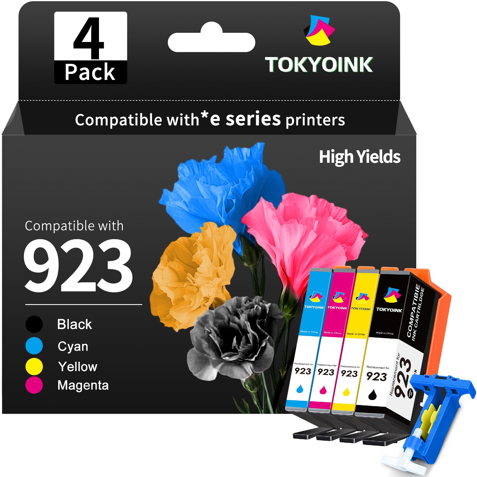 Photo 1 of 923 Ink Cartridges Combo Pack Replacement for HP 923 Ink Cartridges Work for OfficeJet 8120 8122e 8123 OfficeJet Pro 8130 8135e 8138e 8139e Printer Without Chip (Black/Cyan/Yellow/Magenta 4 Pack)