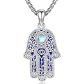 Aniu 925 Sterling Silver Hamsa Hand of Fatima Evil Eye Jewelry for Women With Cubic Zirconia - Comes With Black Gift Jewelry Box
