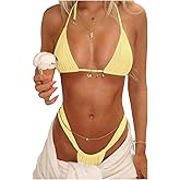 SOLY HUX Women's Halter Swimsuit Triangle Bikini High Cut Thong Bathing Suit Resort Wear 2 Piece