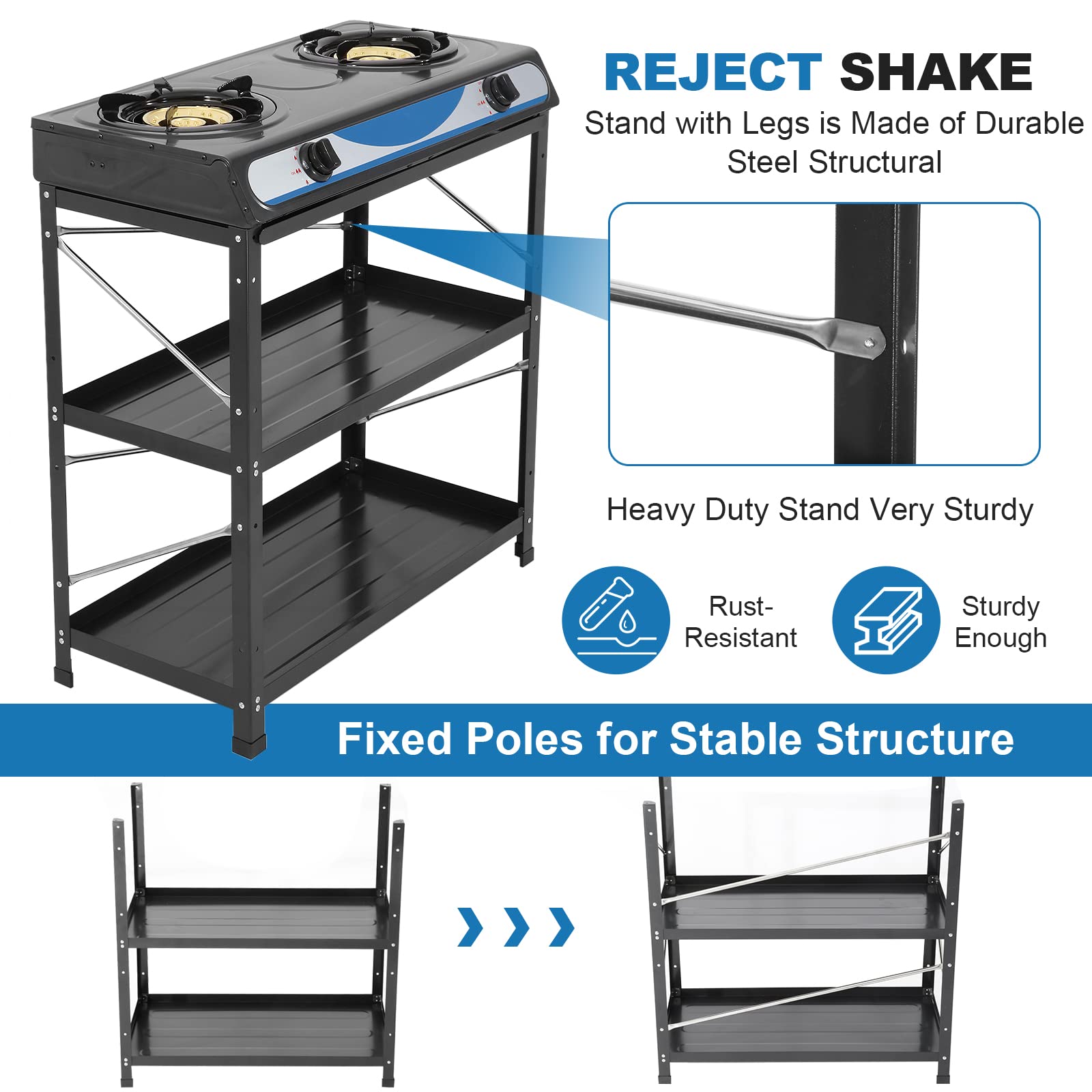 Propane Gas Stove 2 Burner Gas Stove with Removable Leg Stand Portable Gas Stove Black Auto Ignition Camping Dual Burner LPG for RV, Apartment, Outdoor