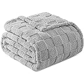 Exclusivo Mezcla Fleece Throw Blanket for Couch,Super Soft and Warm Lightweight Checkered Pattern Blankets for All Seasons, 50x60 Inches, Light Grey