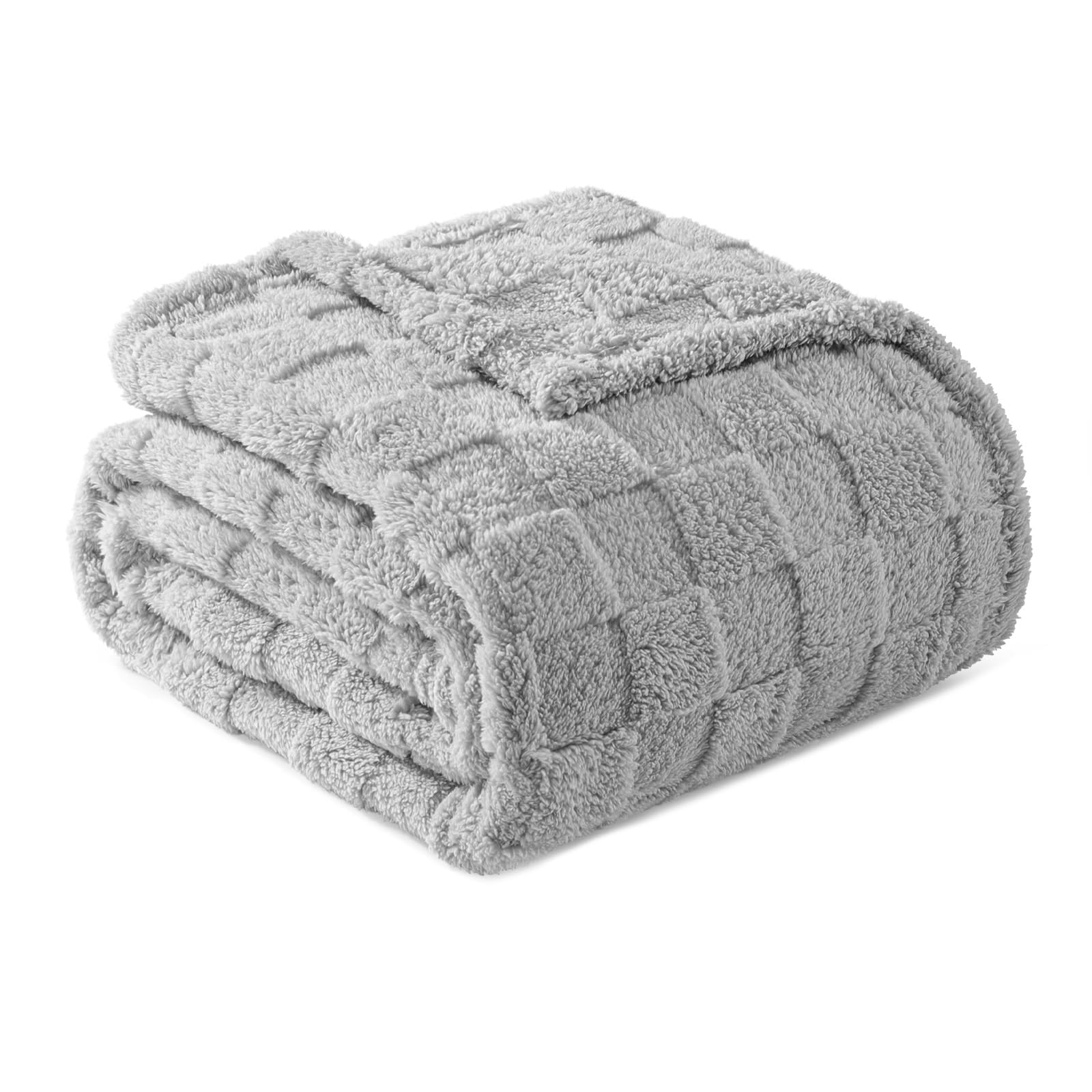 Exclusivo Mezcla Fleece Throw Blanket for Couch,Super Soft and Warm Lightweight Checkered Pattern Blankets for All Seasons, 127x152 CM, Light Grey