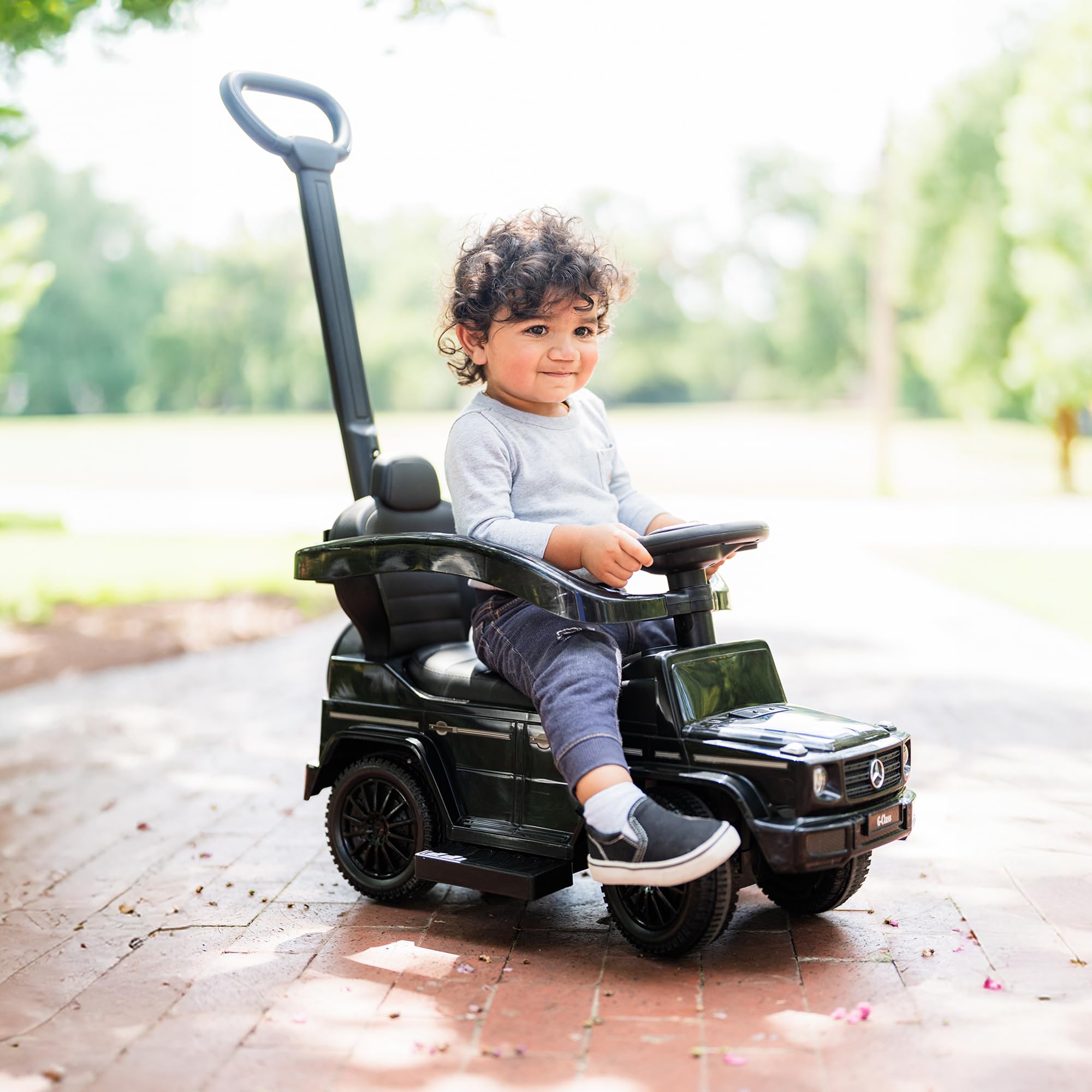 Best Ride On Cars 3 In 1 Mercedes G-Wagon Push Car for Toddlers 1 to 3 Years Old, Kids Outdoor Stroller with Music, Horn Sounds, and Handle, Realistic Driving Experience, Black