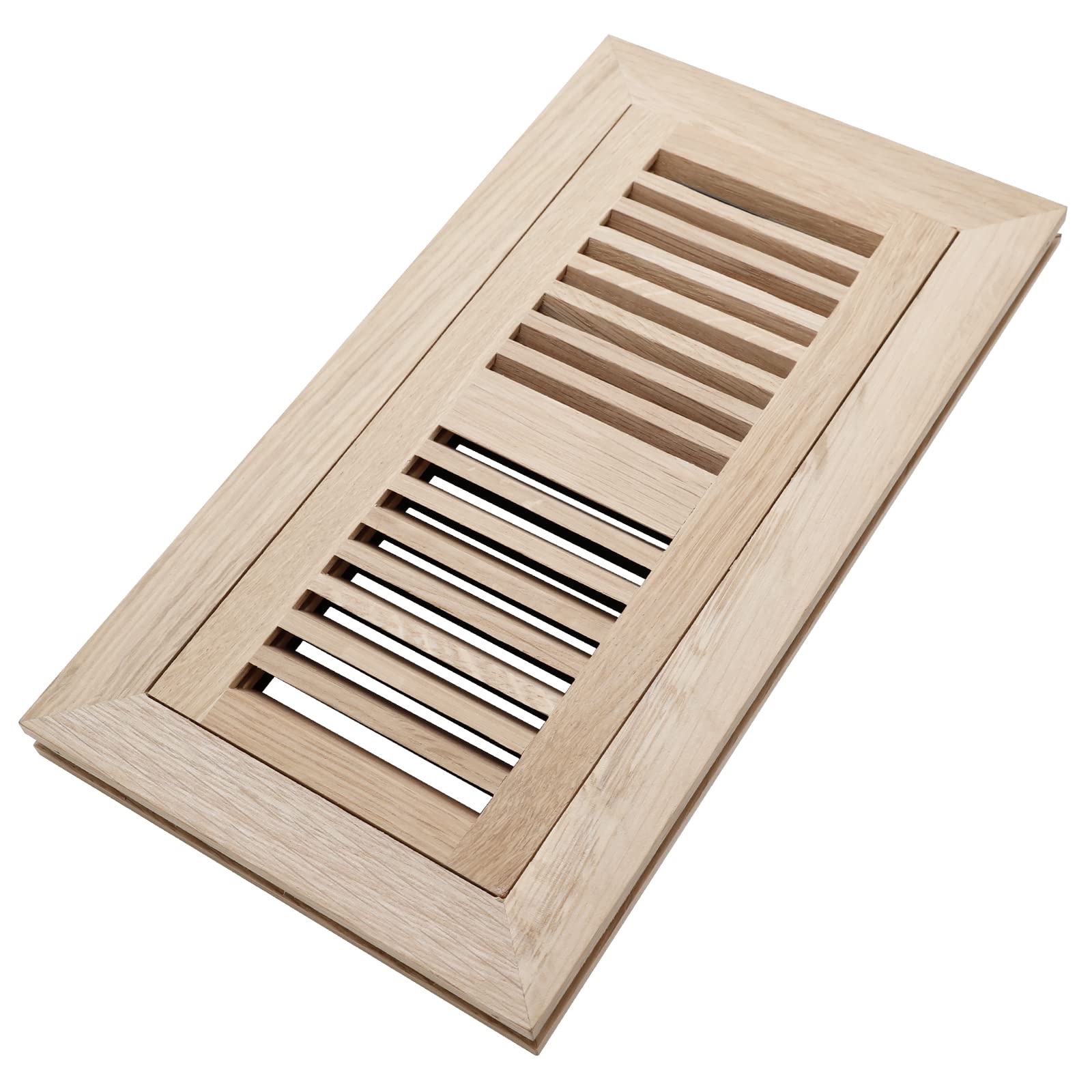 Photo 1 of Oak Floor Register for 4x10 Inch Duct Holes - Flush Mount Floor Vent with Metal Damper - White Wooden Vent Covers for Home Floor - 0.8 Inch Thickness - Unfinished