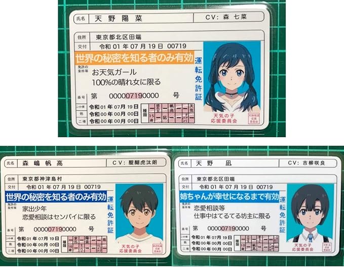 Amazon 天気の子 3枚セット 森嶋帆高 天野陽菜 天野凪 同人パロディカード おもちゃ ホビー
