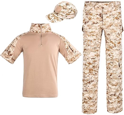 Amazon サバゲー迷彩服tシャツ コンバットパンツ タクティカルキャップ3点セット戦闘服上下セットメンズ アウトドア半袖ズボン帽子サバイバルゲーム u ミリタリー マルチカムスポーツ服 日焼け防止帽子迷彩柄男女兼用コンバット砂漠デジタルl 戦闘服 通販