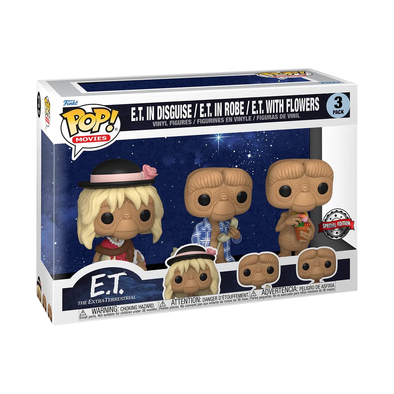 Funko 65051 Pop! Movies: E.T. - E.T. in Disguise, E.T. in Robe, E.T. with Flowers (Special Edition 3-pack)
