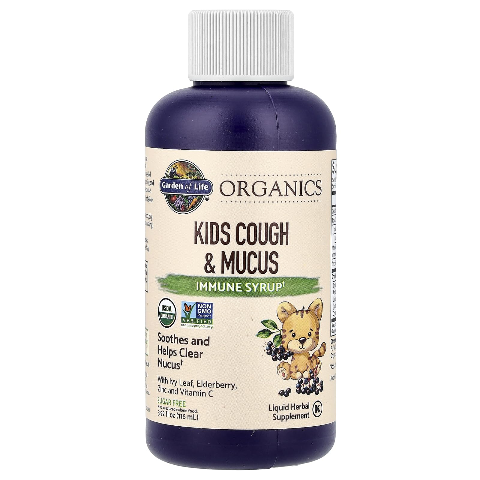 Garden of Life Organics Elderberry & Zinc for Children's Immune Support, Kids Cough & Mucus Immune Syrup with Ivy Leaf, Vitamin C and Echinacea for Children, Alcohol-Free, No Added Sugars, 3.92 fl oz