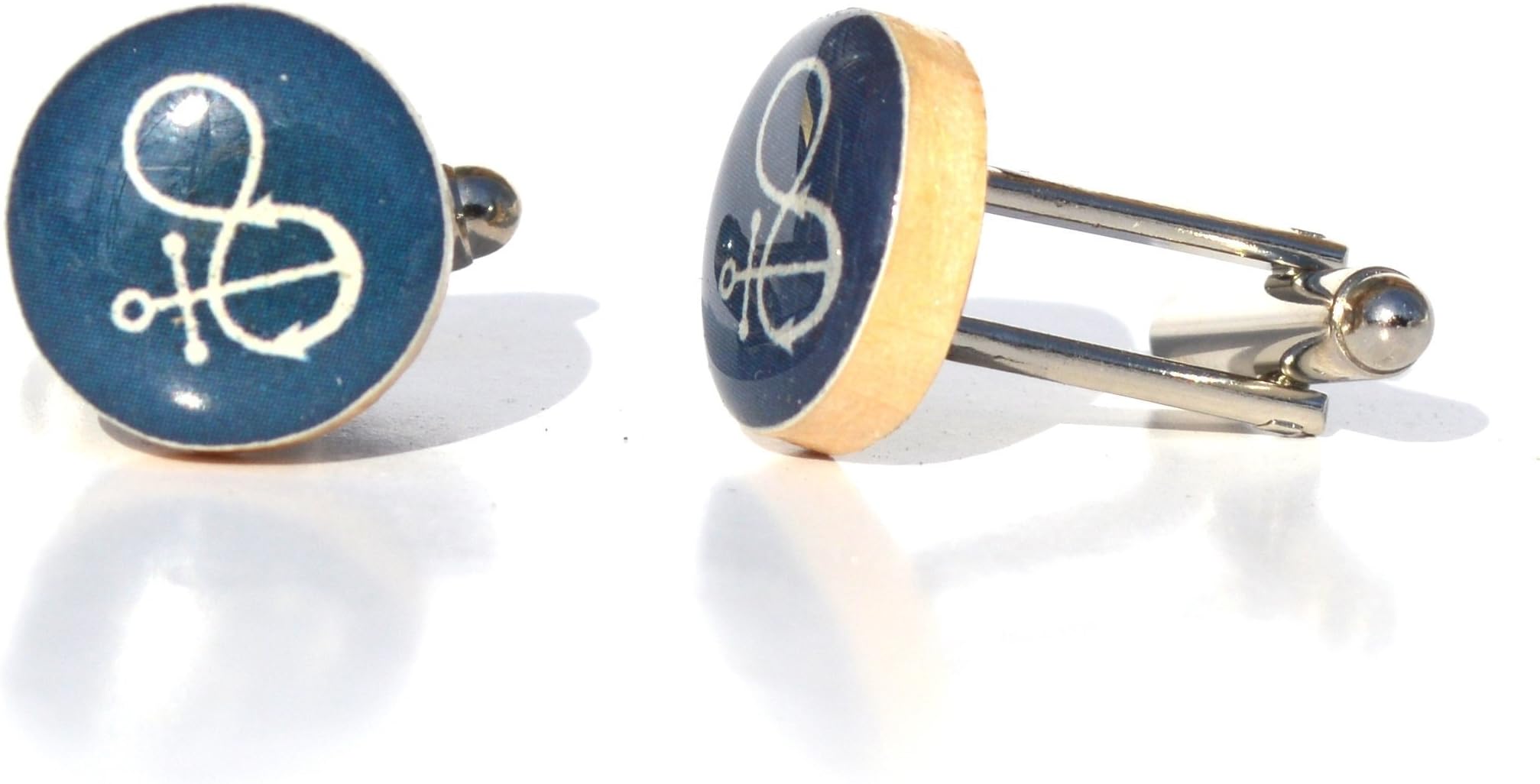 Starlight WoodsNavy blue infinity anchor cufflinks. Wood cufflinks by Starlight Woods.